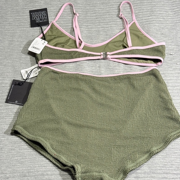 Free People It's Now Cool Green/Pink Swim Set Outline Bralette & Duo Shortie XL - Picture 7 of 7